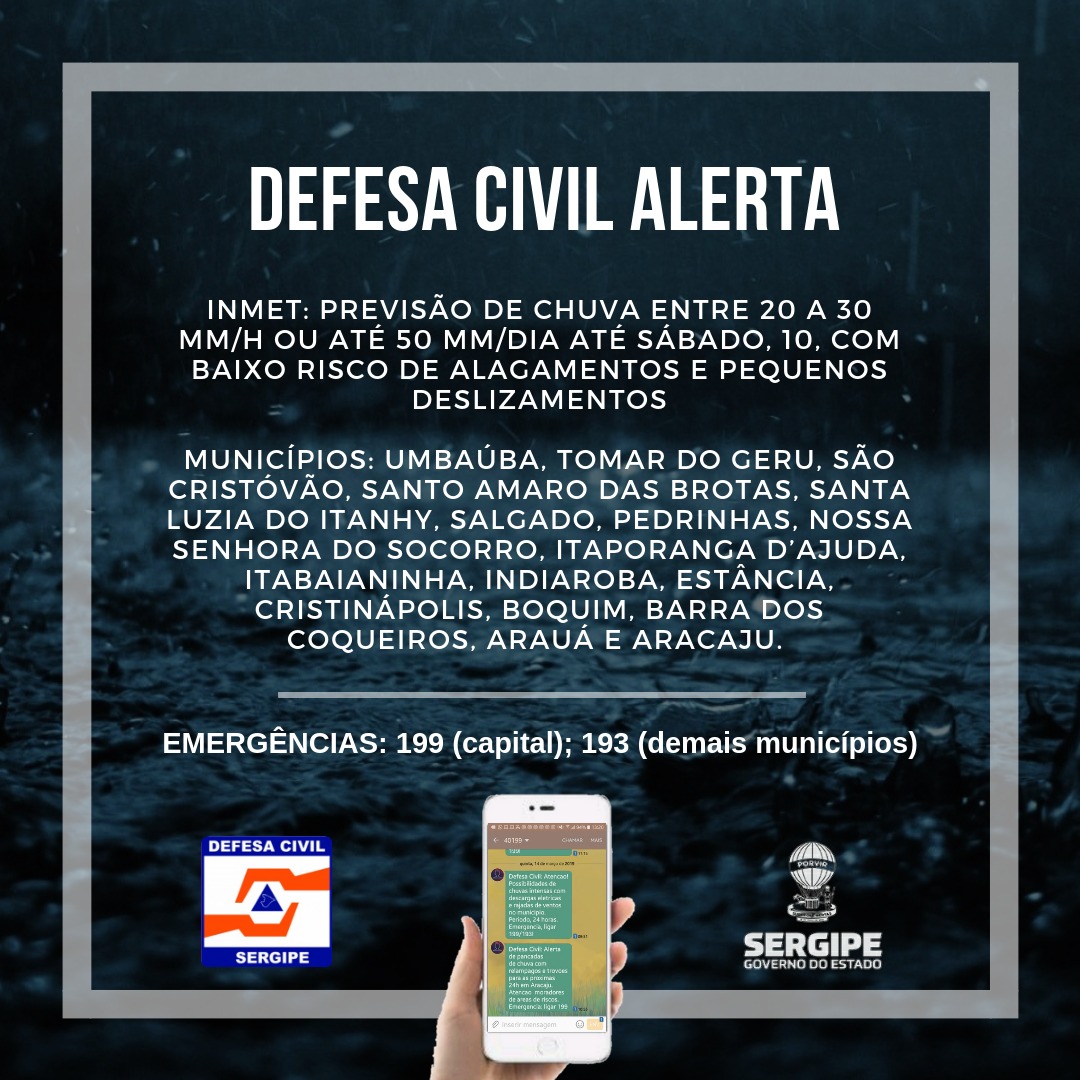 Defesa Civil Estadual alerta para previsão de chuvas até sábado